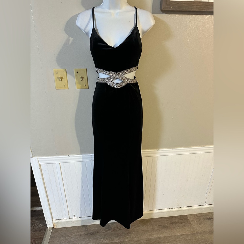Xtraordinary Black Backless Dress with Silver Accents